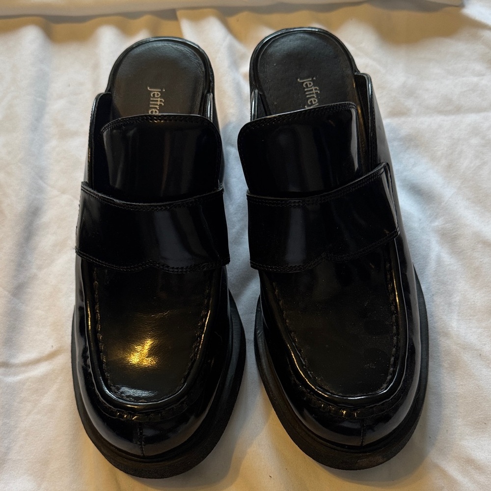 Jeffrey Campbell Black Patent Leather Platform Mules